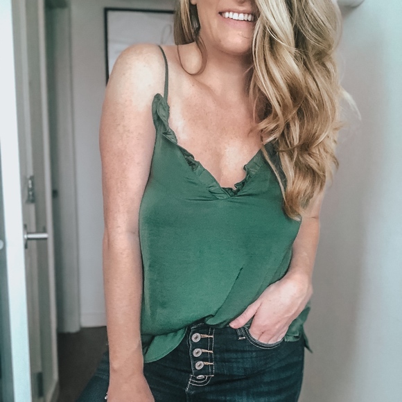 Cindee Satin Frill Cami | Emerald - Picture 2 of 4